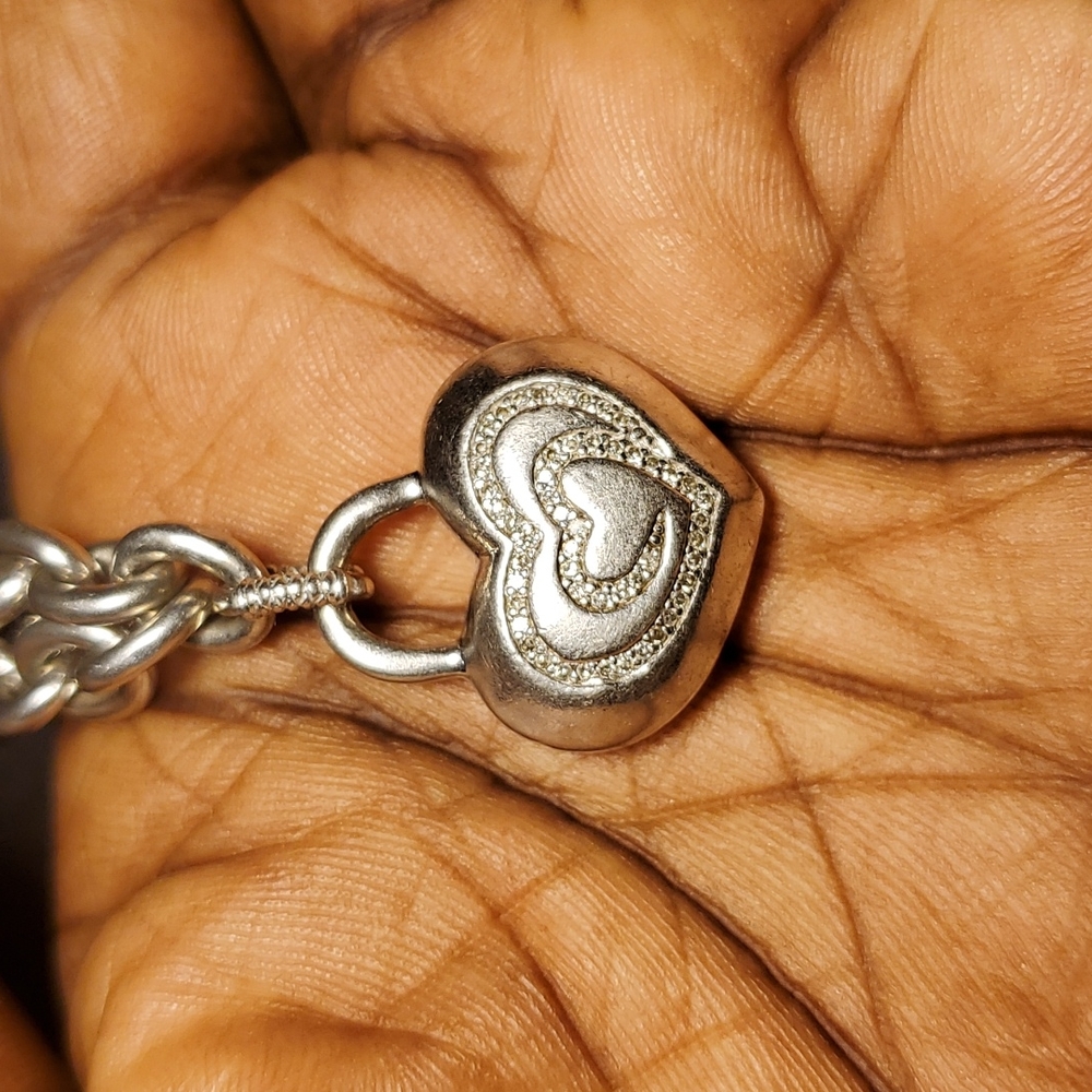Sterling Silver necklace with diamonds heart charm - Picture 8 of 16